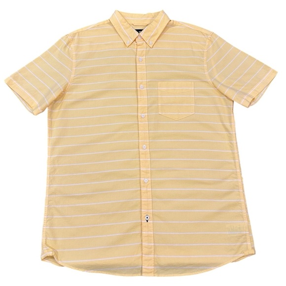 Yellow Striped American Eagle Short Sleeve Button Down Medium - Picture 1 of 8